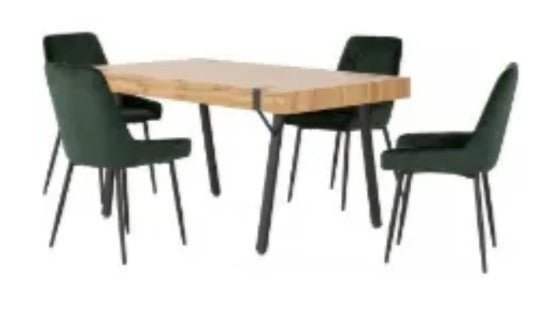 Treviso Dining Set with Avery Chairs Light Oak Effect/Black/Emerald Green Velvet - Healy Furniture & Carpets