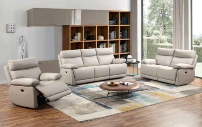 GREY LEATHER ELECTRIC COUCHES 3+2