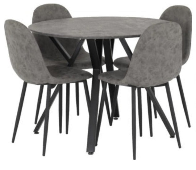 Athens Round Dining Set Concrete Effect/Black/Grey Faux Leather - Healy Furniture & Carpets