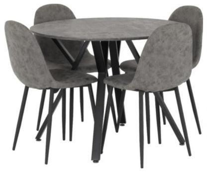 Athens Round Dining Set Concrete Effect/Black/Grey Faux Leather - Healy Furniture & Carpets