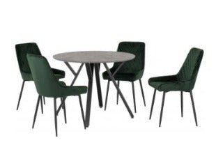 Athens Round Dining Set with Avery Chairs Concrete Effect/Black/Emerald Green Velvet - Healy Furniture & Carpets